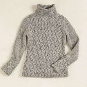 Luxury Irish Knit Sweater Wool Cashmere Pullover Gray Heather Mock Neck Womens S